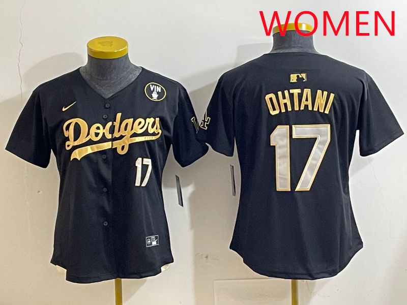 Women Los Angeles Dodgers #17 Ohtani Black Gold Nike 2025 MLB Jersey style 4288